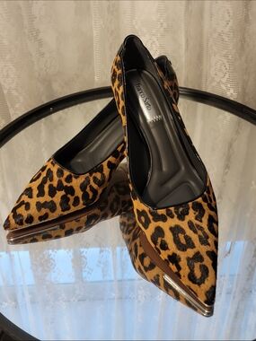 Franco Sarto Leopard Print Pointed Toe Heels -  8.5 WIDE